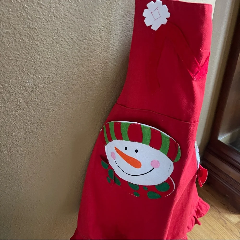 Snowman Apron with Pockets by Ritz Unisex Red Cotton Apron